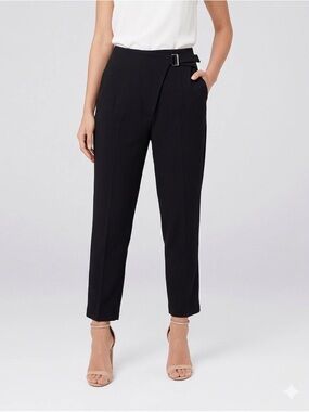Mango Black High-Rise Tailored Ankle Pants with Side Buckle